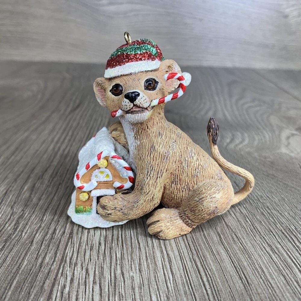 Danbury Mint The Baby Animal Ornaments Lion Cub W/Gingerbread House - Picture 1 of 6